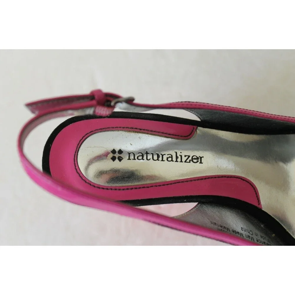 Naturalizer Speak Easy Slingbacks Sandals Black Pink Orange Shoes w/Box Sz 6 M